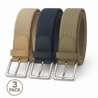 3 pack deal - Elastische riem - gevlochten broekriem - dames en heren riemen - Kleur 1 Beige 2 Blauw 3 Kaki 105 cm