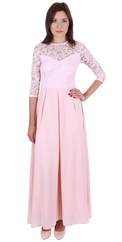 John Zack Roze (nude) maxi met kanten bovenkant