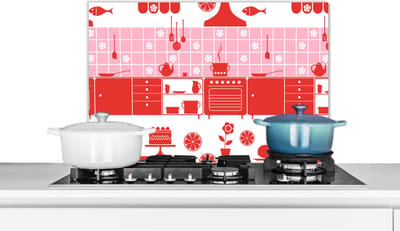 Spatscherm keuken 60x40 cm - Kookplaat achterwand Patronen - Pannen - Design - Huis - Roze - Muurbeschermer - Spatwand fornuis - Hoogwaardig aluminium