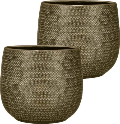 Mica Decorations - 2x - plantenpot/bloempot - keramiek aardewerk - bruin - 20 x 25 cm
