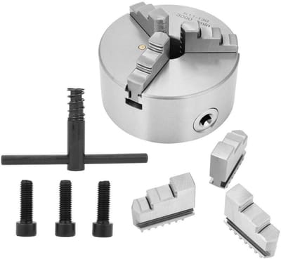 Dailygoods - Drieklauwplaat - Zelfcentrerend - 130 mm Diameter - Perfect voor Houtbewerking - Inclusief Moersleutel en Kaken - Geschikt voor Draaibanken