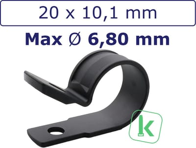PRO-TIE® - Buisklemmen, Bevestigingsbeugels, P-Clamp / Clip - Nylon (PA6,6) Schroefbaar Bundel diameter max. 6,80mm Zwart UV-Bestendig (Zak 100 stuks)