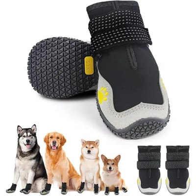 ATUBAN Hondenschoenen voor Honden van Groot Formaat, Waterdichte Middelgrote Grote Hondenlaarzen, voor Heet Trottoir Winter Sneeuw Wandelen Ademend Elastisch Size 7  Width 2.8