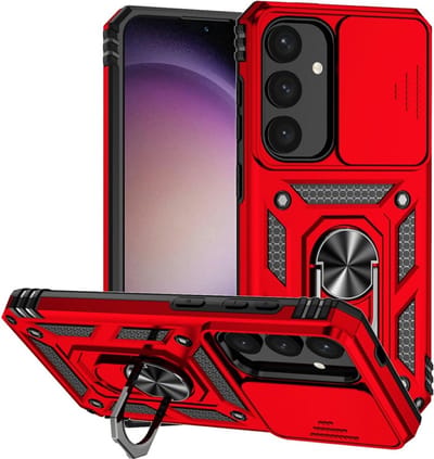 Coverup Hoesje - Geschikt voor Samsung Galaxy S25 Plus Hoesje - Coverup Armor Ring Kickstand Back Cover met Camera Shield - Rood