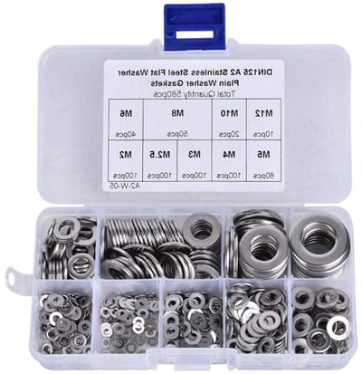 580PCS RVS Onderlegschijven Set, M2 M2,5 M3 M4 M5 M6 M8 M10 M12, Diverse Maten en Verbindingselementen