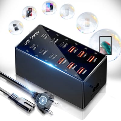 USB oplaadtoren - Laadstation - TENZHVXI® - 60W - 12-in-1 - 6 USB-C en 6 USB-A - Ultrasnel opladen - 5V 2,4A - Universeel - Ultrasnel opladen - Voor mobiele telefoon, tablet, USB ventilator, externe batterij