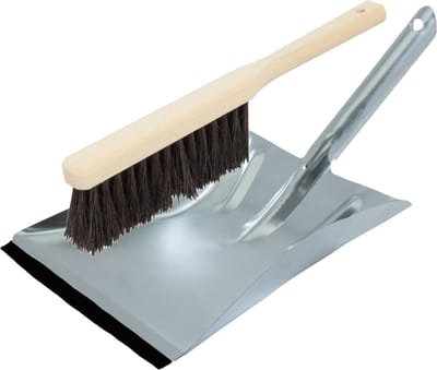 Stoffer en blik van verzinkt metaal/hout inclusief lip voor binnen