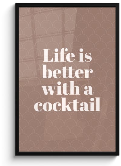 Poster in lijst - Fotolijst 60x90 cm - Posters - Cocktail - Tekst - Patroon - Wit - Posterlijst zwart - Decoratie - Wanddecoratie woonkamer - Muurdecoratie slaapkamer