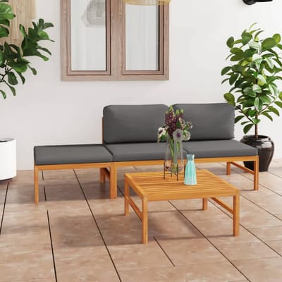 vidaXL - 4-delige - Loungeset - met - grijze - kussens - massief - teakhout