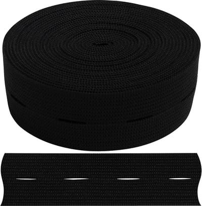 - C67390 - elastiek met knoopsgat plat 2 m - breedte 30 mm - kleur zwart - polyester en latex - confectie fournituren naaien kleding stof riem breibroek