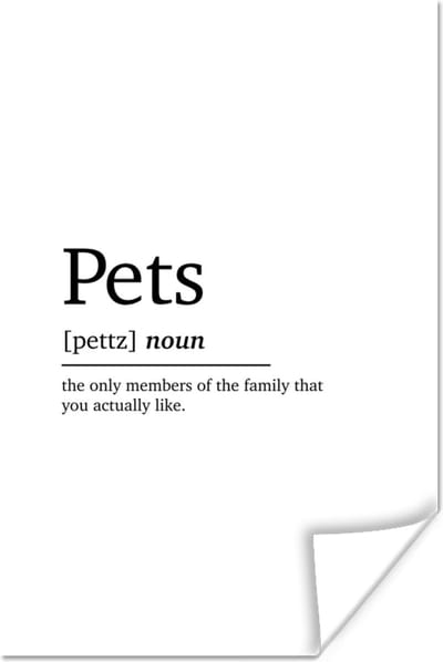 Poster Quotes - Pets - Huisdieren definitie - Spreuken - Woordenboek - 120x180 cm XXL