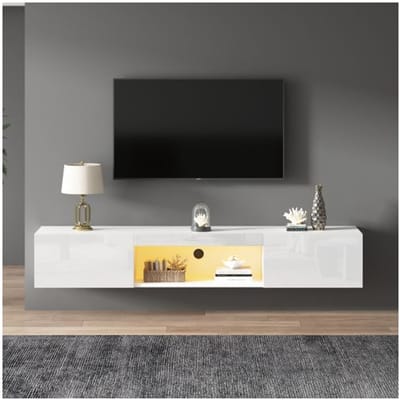 Meuble mural - MUVOE - 70 pouces - Blanc brillant - Éclairage LED - Capacité 30kg blanc