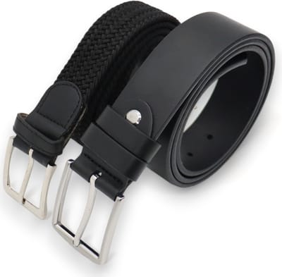 Twee pak riemen - Stretch Riem met 40 MM Jeans Riem - Leer - Zwart