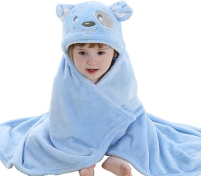 BoefieBoef Hamster 2-in-1 Fleece Badcape & Wikkeldeken voor Baby's/Peuters met Dierencapuchon: Warm, Zacht & Comfortabel - Ideaal als Kerst- Verjaardags of Kraamcadeau – Blauw