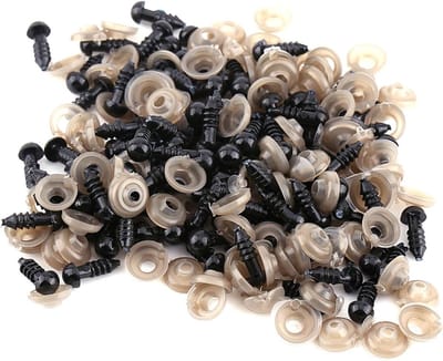 Veilige Plastic Ogen voor Knuffeldieren - 100 Stuks Zwarte Ogen met Wasjes - 6mm tot 12mm DIY Ogen voor Poppenmaken en Teddyberen Craften