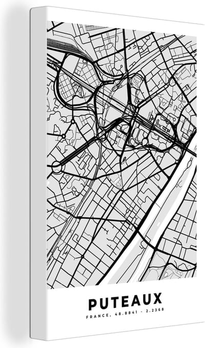 Canvas Schilderij Frankrijk - Plattegrond - Kaart - Puteaux - Stadskaart - 20x30 cm - Wanddecoratie