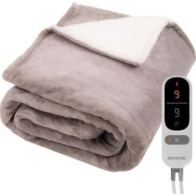 Auronic Elektrische Deken - 200 x 180 cm - 2 Persoons Warmtedeken - 9 Warmte en Timerstanden - Verwarmingsdeken - Sherpa Fleece - Taupe