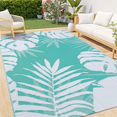 Waterdicht buitentapijt, antislip omkeerbaar kunststof stro tuintapijt, gemakkelijk te reinigen tapijt voor camping, terras, strand, picknick, achtertuin, 180 x 270 cm, wit en groen