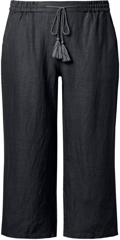Ulla Popken - Dames - 7/8-linnen broek elastische tailleband natuurlijk koel - Zwart - Maat 42