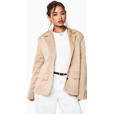 boohoo Dames Faux Suede Enkelrijige Blazer | Beige | Maat: 34