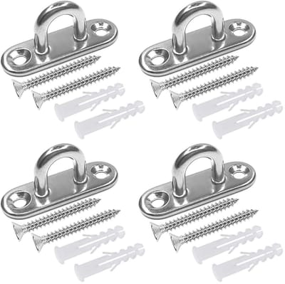 Dailygoods- Plafondhaak 45mm - RVS 304 - Set van 4 - Veilig - Geschikt voor hangstoelen/hammocks - Eenvoudig te bevestigen - Haak