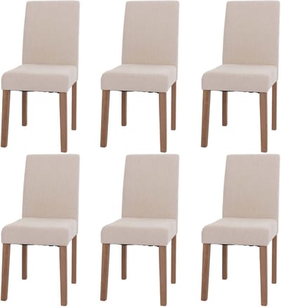 Set van 6 eetkamerstoelen Littau, keukenstoel met hoge rugleuning, stof/textiel chenille hout ~ crème, naturelkleurige poten