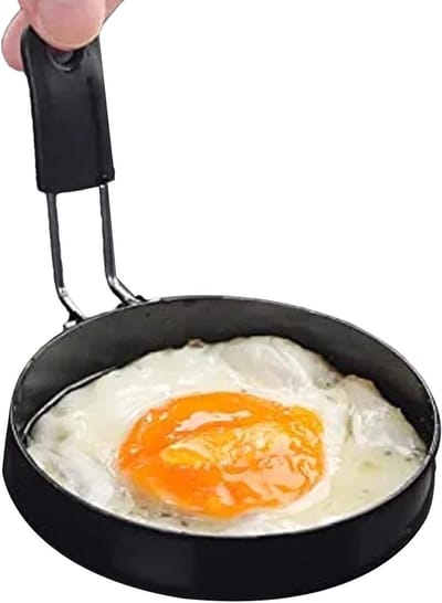 Omeletring Pannenkoekenring - Keukenaccessoire Grillvorm - Ontbijt Bereiden - Inklapbaar Roestvrij Staal - 9 cm Diameter - Zwart