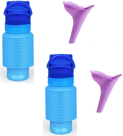 2-pack – Buitenurinoir – Verstelbaar noodurinoir – Unisex – Uitschuifbaar – Lekvrij ontwerp – Noodurinoir voor roadtrips, files en kamperen – Grote inhoud (750 ml) – 18–34 cm – Blauw