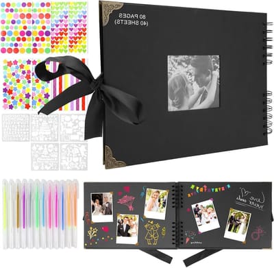 Fotoalbum Zwart - Scrapbook Album - Herinneringen Bewaren - Met Raam Personaliseren - 30x21 cm - Zwart