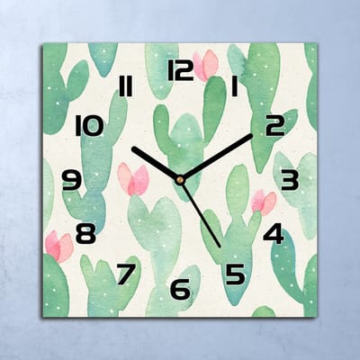 Coloray Wandklok - Cactussen Glazen Wandklok - 30x30 cm - Groente Wandklok - Wandklok Vierkant - Wandklok Industrieel - Wandklok Keuken - Stille Wandklok