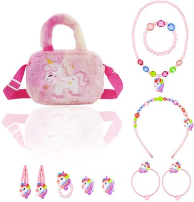 11-delige sieradenset voor meisjes, inclusief halskettingen, armbanden, haarspelden, haarbanden, ringen, oorclips, haarstrikken, M, Suède, Geen edelsteen