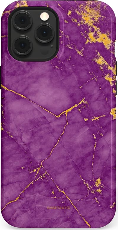 Casetastic hoesje geschikt voor Apple iPhone 12 Pro Max - MagSafe - Dubbellaagse bescherming - Paarse Marmer - Fashion Case - Lavendel Goud