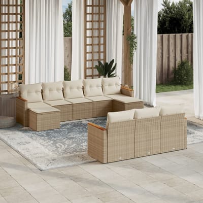 vidaXL - 10-delige - Loungeset - met - kussens - poly - rattan - beige
