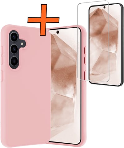 Hoes - Met Screenprotector - Geschikt voor Samsung Galaxy A56 - Sterk & Shockproof - Back Cover - Siliconen Case - Telefoon Hoes - Lichtroze