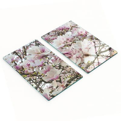 Keukenplanken van gehard glas met afbeeldingen van magnoliabloemen, 2x30x52 cm