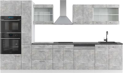 Vicco R-Line Keukenblok – 350 cm met hoge kast, WB Antraciet Beton/Wit
