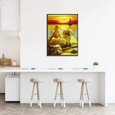 5D DIY diamant schilderij  Twee honden en zonsondergang  diamant borduurwerk kruissteek strass schilderij 20X30CM white