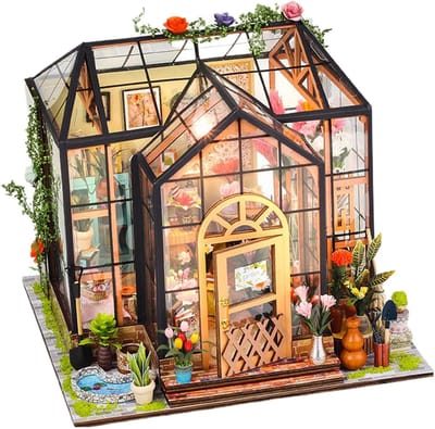 Miniatuur Poppenhuis Kit - 3D Kas Model - Hobby Knutselen - Houten Samenstelling - 32 x 21 x 5.5 cm
