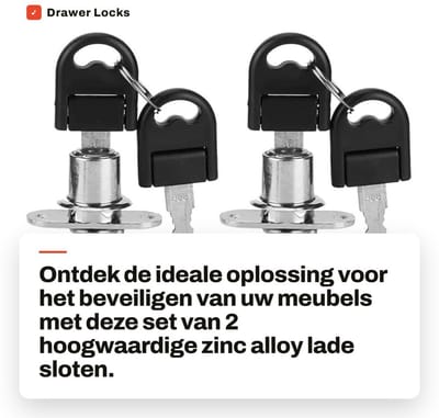 Dailygoods- Lade Slot - Zinklegering - 2 Stuks - Inclusief 4 Sleutels - Diameter 16/19 mm - Geschikt voor Meubels - Hoogwaardige Kwaliteit - Kastslot