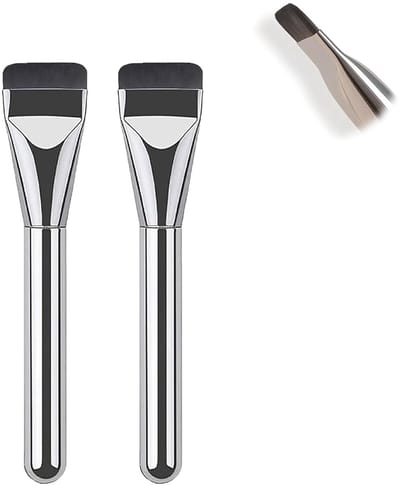 Ultradunne Foundation Kwast - Platte Kop voor Vlekkendekkende Make-up - Zachte Synthetische Haren - Set van 2 in Zilver - Professioneel Make-up Gereedschap