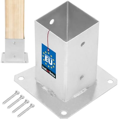 KOTARBAU® Paalvoet, Paalhouder, voor Schroefbevestiging, Staal, 80 x 80 mm, Zilver, Paalsteun, Gegalvaniseerde Paalhouder, voor Tuin en Bouwprojecten