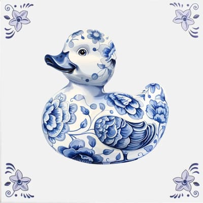 Delfts blauw tegeltje Badeendje - delfts blauw wandbord - delftsblauw - hollandse cadeautjes - wanddecoratie - decoratieve accessoires