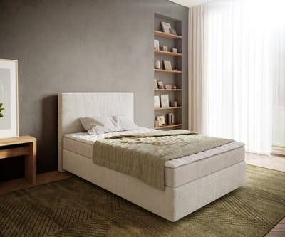 Boxspringbed Dream-Well Bouclé Crème-Wit 120x200 cm met Matras en Topper