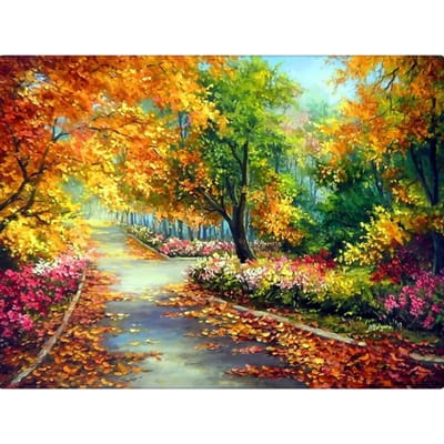 Diamantborduurwerk Herfstbomen & Stil Pad Ronde Diamantschilderij Kruissteek Winter Handwerk 20X30CM yellow