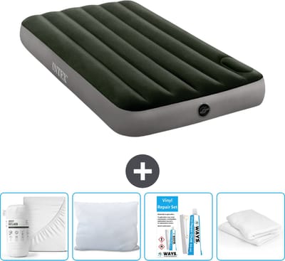 Intex Luchtbed - 1-Persoons - 99 x 191 x 25 cm - Groen - Inclusief Hoeslaken - Kussen - Kussenbeschermer en Reparatieset