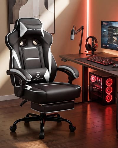 GTPLAYER - Gaming Stoel met Voetensteun - 155° Verstelbaar 180kg - Wit
