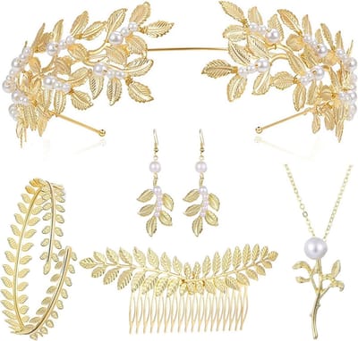 Griekse Godin Kostuumaccessoires voor Dames met Oorbellen, Parelsnoer, Armbanden en Haaraccessoires