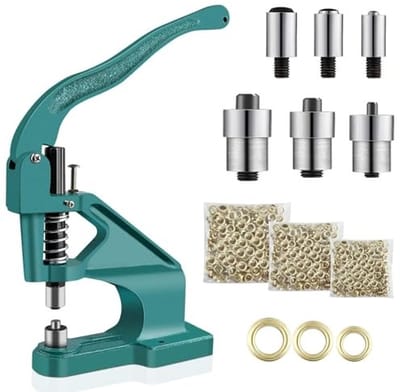 Dailygoods- Oogmachine Professionele Handpers - Gereedschapsset - 3 Stansen - 900 Ogen 6 mm/10 mm/12 mm - Klinknagels - Eenvoudig Opbergen - Klinknagelmachine