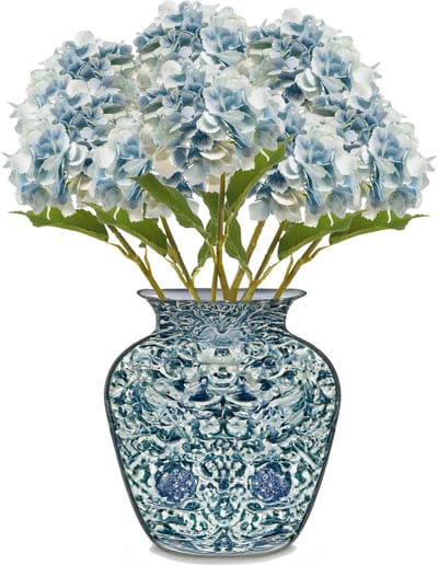 Emerald Kunstbloem hortensia tak - 8x - 52 cm - licht blauw - Real Touch - hydrangea - kunst zijdebloemen
