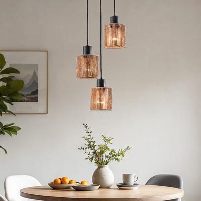 LumenXL LumenXL - Boho hanglamp Canico - touw - 3-lichts - Zwart - Bruin - E27